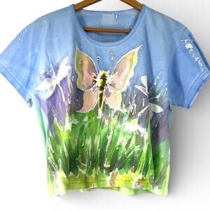 hand-painted butterfly floral t-shirt L top whimsy core fairy wearable art